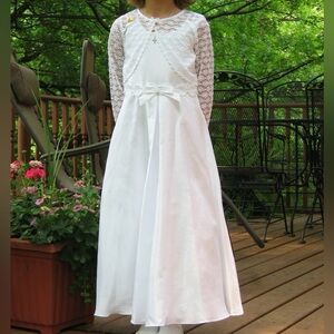 White First Communion, Flower Girl Sleeveless Dress, Long Sleeve Jacket 2 pc Set